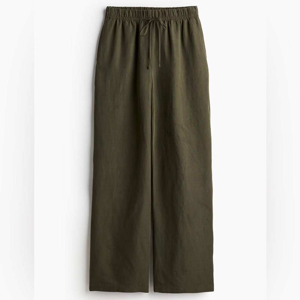 H&M Olive Green Wide-Leg Drawstring Pants